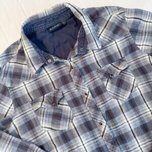 KUHL Women’s MEDIUM‎ Outdoor Western Pearl Snap Gray Plaid Long Sleeve Shirt